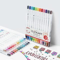 Zebra Clickart Knock Sign Pen 12 Color Set - Dark