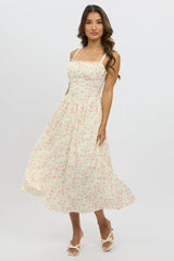 White Ditsy Midi Dress Lace Trim