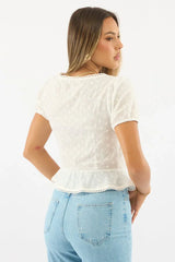White Tie Up Top Short Sleeve Eyelet