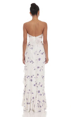 Strapless Back Bow Corset Maxi Dress in Navy