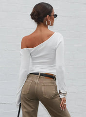 Kastor One Shoulder Long Sleeve Top White