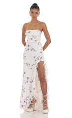 Strapless Back Bow Corset Maxi Dress in Navy