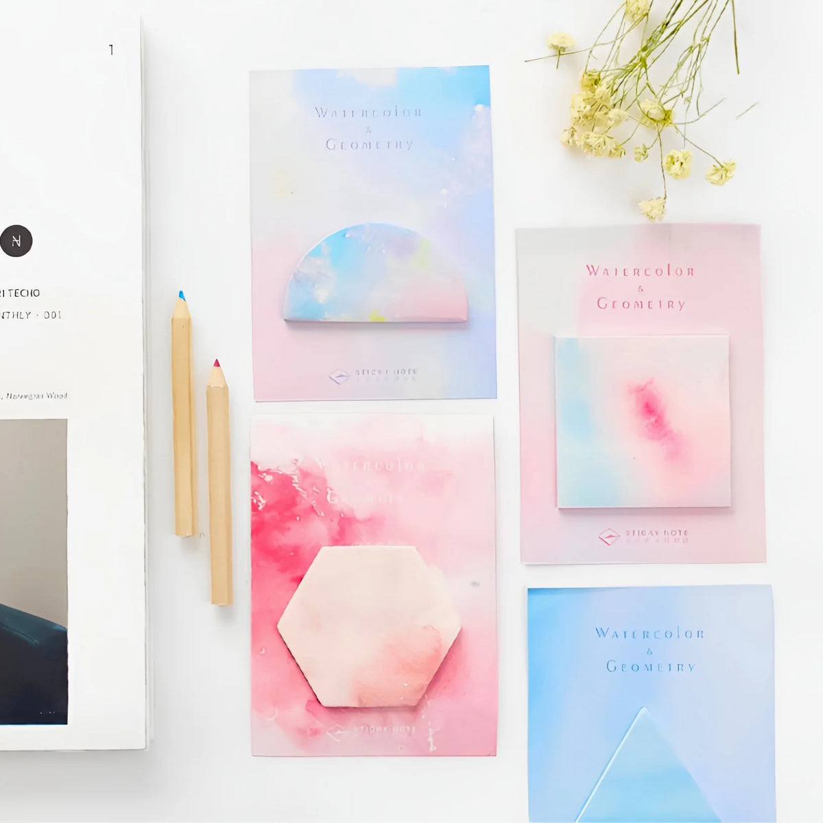 Watercolor & Geometry Sticky Notes