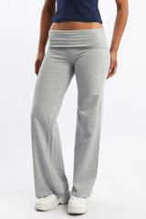 Grey Wide Leg Pants Folded Waist Jersey