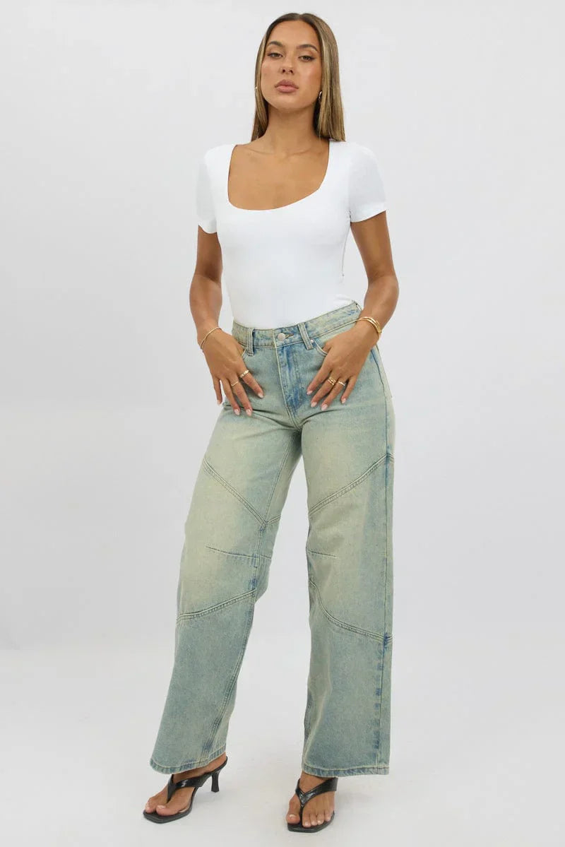 Denim Barrel Jeans Low Rise