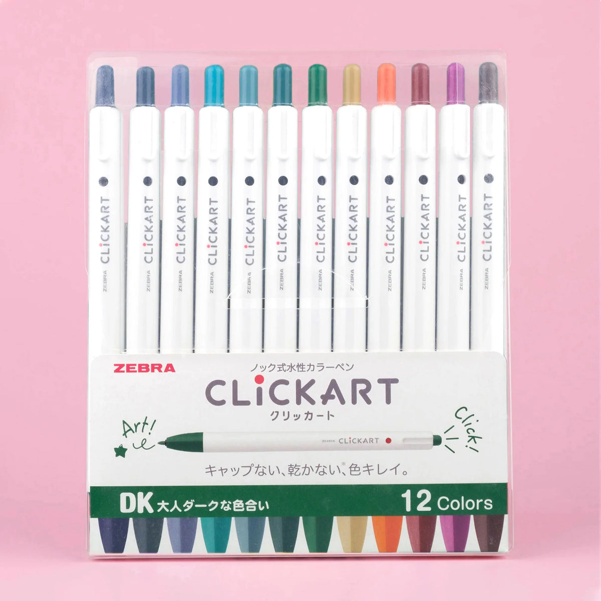 Zebra Clickart Knock Sign Pen 12 Color Set - Dark