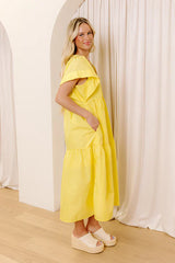 Subtle Charm Button Down Midi Dress in Yellow