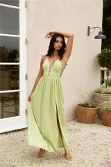 Isla Linen Halter Maxi Dress Green